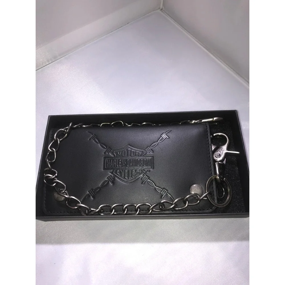 Harley-Davidson Mens Black Leather Drag Race Trucker Chain Wallet HDMWA11676